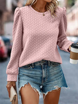 Textured Round Neck Long Sleeve Sweatshirt - V.I.P Digital Presence