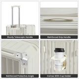 Luggage Set 4 pcs (20"/24"/29"/Travel Bag), PC+ABS Durable Lightweight Luggage with Collapsible Cup Holder、 TSA Lock, White