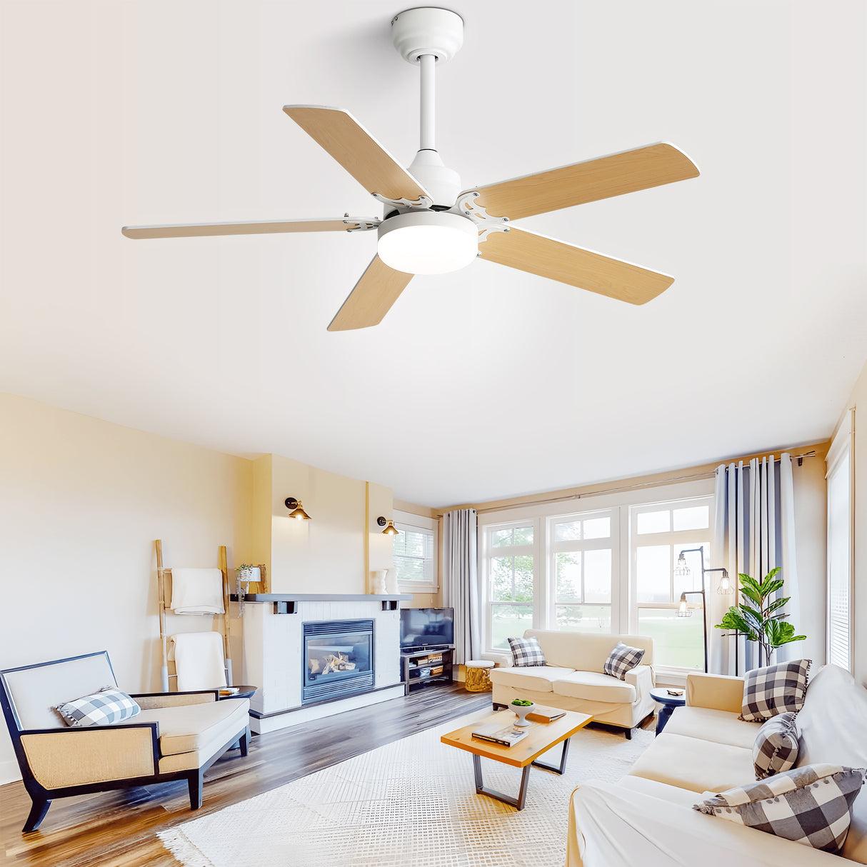 42 Inch Modern Ceiling Fan With 3 Color Dimmable Light 5 Blades Remote Control Reversible DC Motor White - V.I.P Digital Presence