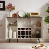 White Faux Rattan Barn Door Wine Cabinet with Wine Rack and Wine Glass Rack, Double Door Design with Removable Shelves - V.I.P Digital Presence