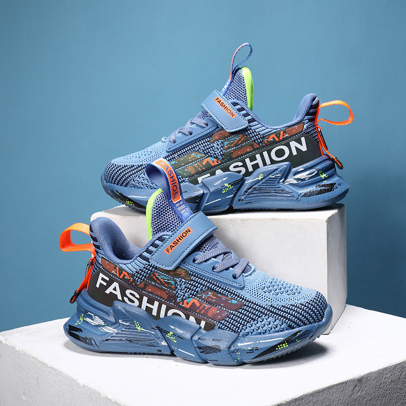 Zapatos casuales de primavera y verano para niños, zapatillas de suela gruesa con parte superior tejida, zapatos de malla a la moda para niñas