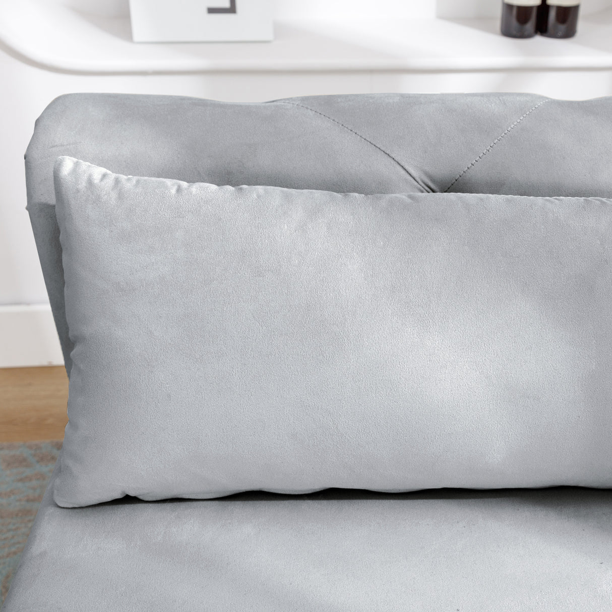 Grey Chaise Lounge Indoor Velvet Lounge Chair for Bedroom with Storage & Pillow Modern Upholstered Rolled Arm Chase Lounge - V.I.P Digital Presence