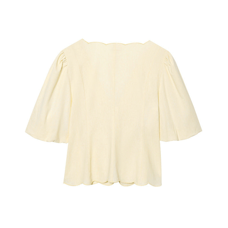 Elegant Solid Color Bubble Sleeve Blouse and Long Pants  Style Fashion Casual Loose Fit - V.I.P Digital Presence