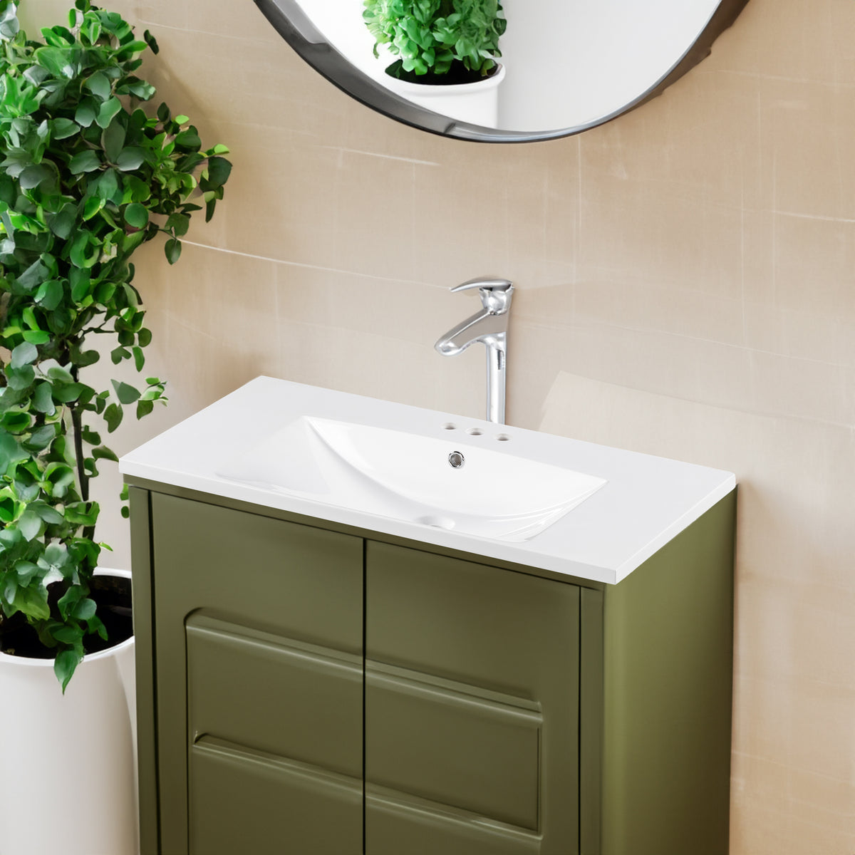 36" Single Bathroom Basin Sink, Vanity Top Only, 3-Faucet Holes, Resin - V.I.P Digital Presence