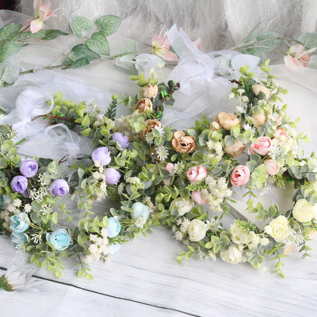 Forest style curled edge rose headband, simulated starry sky, eucalyptus wreath, bride's wedding dress, photography, headwear - V.I.P Digital Presence