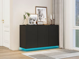 LED Carved Line 3 Door Storage Cabinet,Sideboard Buffet Cabinet With Adjustable Shelf,Large Storage Accent Cabinet - V.I.P Digital Presence
