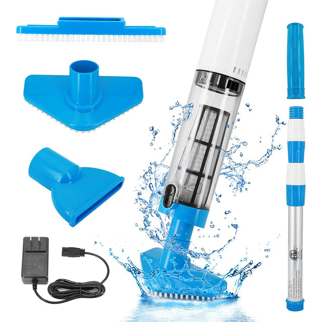Rechargeable hand pool vacuum for spas/hot tubs/small pools, with auto immersion detector & bristle nozzle. - V.I.P Digital Presence
