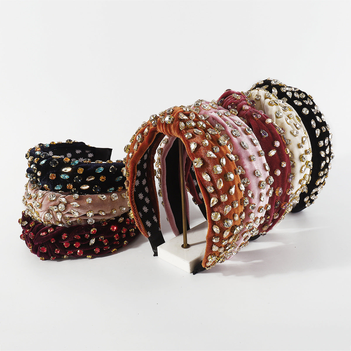 Exaggerated Fashion Hair Bands Female Corduroy Temperament Sweet Hair Ornaments Wide Side Knotted With Diamonds Headband - V.I.P Digital Presence