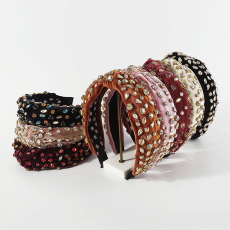 Exaggerated Fashion Hair Bands Female Corduroy Temperament Sweet Hair Ornaments Wide Side Knotted With Diamonds Headband - V.I.P Digital Presence