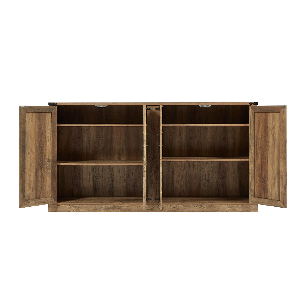 65-Inch Rustic Oak Color Faux Rattan Sideboard, Barn Door Rustic Style Sideboard, Living Room, Entryway, Bedroom - V.I.P Digital Presence