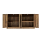 65-Inch Rustic Oak Color Faux Rattan Sideboard, Barn Door Rustic Style Sideboard, Living Room, Entryway, Bedroom - V.I.P Digital Presence