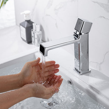 Black square single hole cold and hot countertop basin sink chrome faucet - V.I.P Digital Presence
