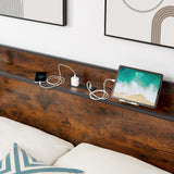 Bed frame with charging station full size, Rustic Brown, 83.1'' L x 56.1'' W x 39'' H - V.I.P Digital Presence