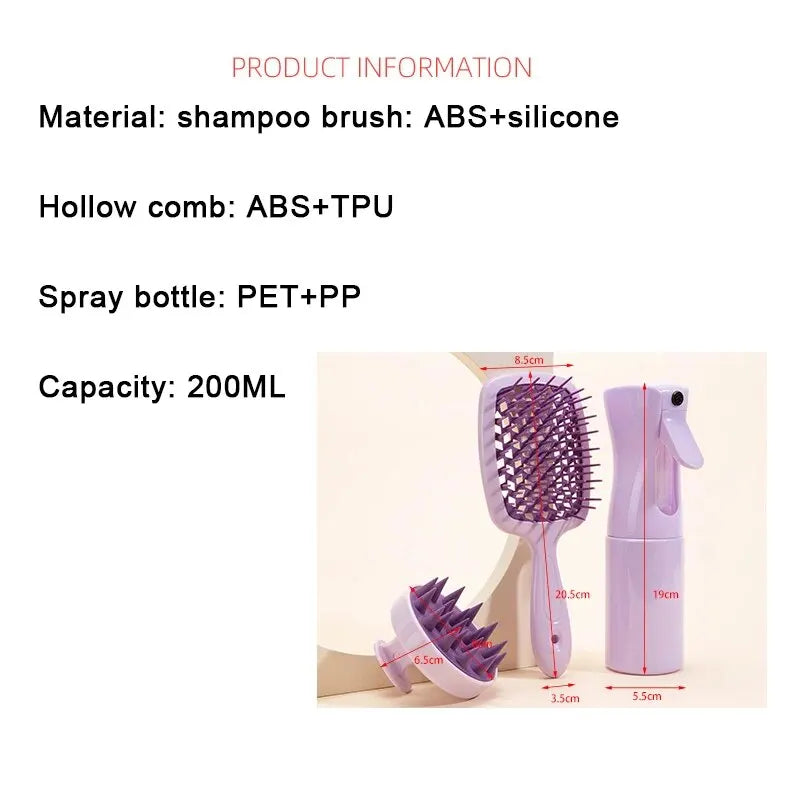 Hollow Comb Set With Spray Bottle 200ml Hair Care Product Set Silicone Shampoo Head Scalp Massage Brush - V.I.P Digital Presence