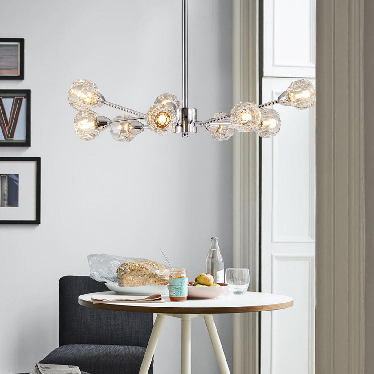 Modern Crystal Chandeliers, 9 Lights Chrome Chandelier for Living Room Bedroom (Bulbs Not Included) - V.I.P Digital Presence