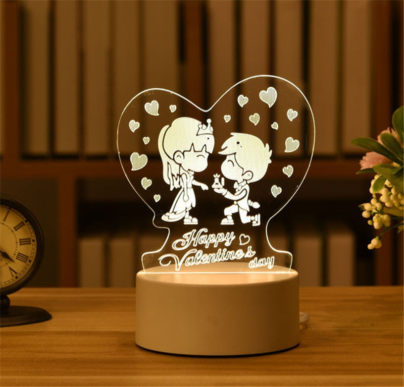 Luz de noche 3D LED, luz de mesa, regalo creativo, luz de cabecera, pequeño regalo para San Valentín, regalo para el día del niño.
