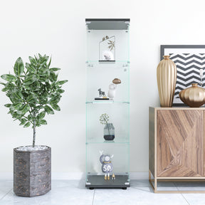 4 glass display cabinets with door shelves, floor standing antique bookshelf, 64.7 "* 16.7" * 14.3 ", black - V.I.P Digital Presence