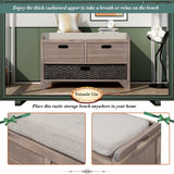 TREXM Storage Bench with Removable Basket and 2 Drawers, Fully Assembled Shoe Bench with Removable Cushion (White Washed) - V.I.P Digital Presence