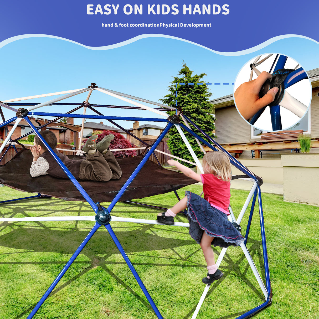 10FT Climbing Dome for Kids Jungle Gym Apply To Park Dome Climber With Hammock Playground Equipment - V.I.P Digital Presence