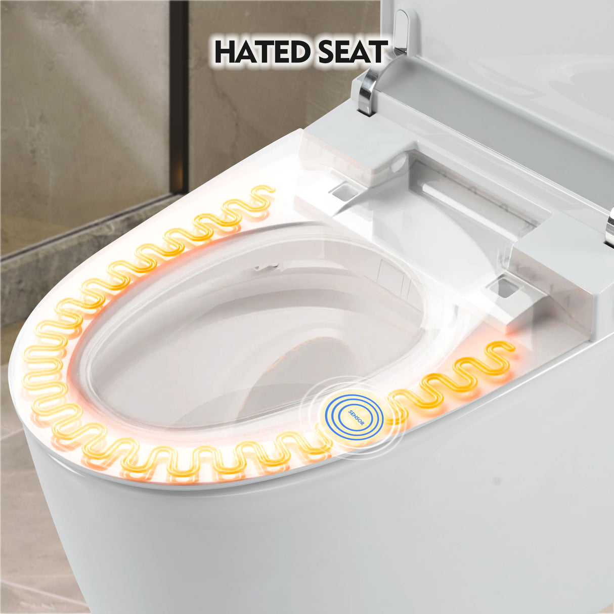 Heated seat intelligent toilet, integrated toilet, automatic flushing water tank toilet, with foot sensor flushing, white night - V.I.P Digital Presence
