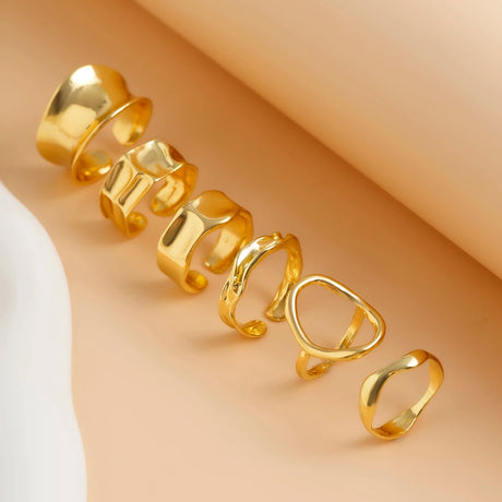 Ingemark 6Pcs/Set Punk Irregular Hollow Folded Metal Cuff Rings for Women Vintage Geometric Adjustable Open Finger Rings Jewelry - V.I.P Digital Presence