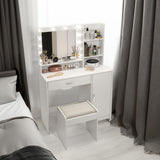 Large drawer with mirror and light, three-layer storage vanity, adjustable brightness for 3 lighting modes (white with stool) - V.I.P Digital Presence