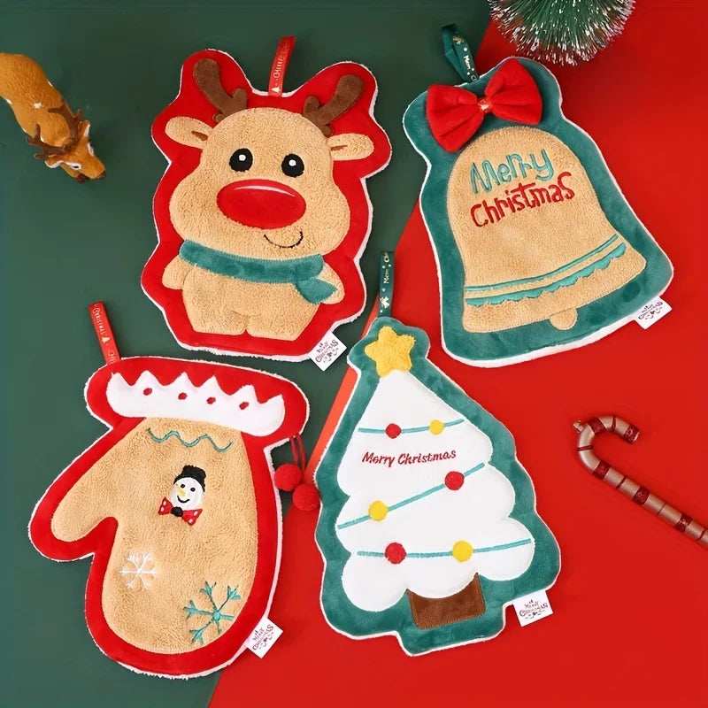 Christmas hand towel hanging style, new thickened coral fleece absorbent quick drying cloth, kitchen embroidery hand towel - V.I.P Digital Presence