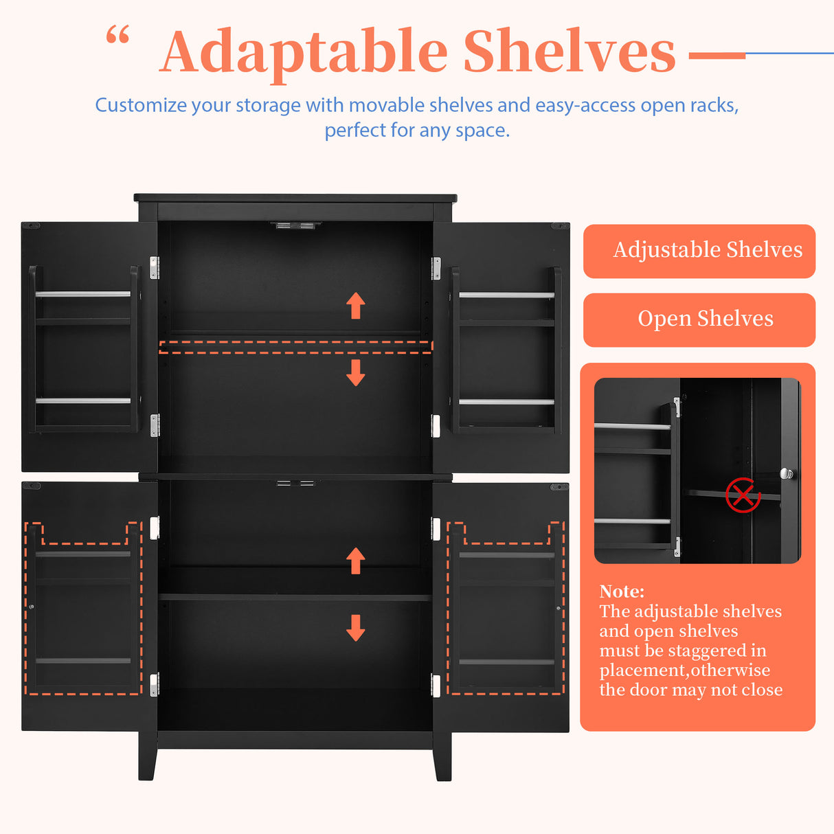 Bathroom floor storage cabinet, bathroom storage cabinet, 4-door independent cabinet, adjustable shelf, adaptive shelf, black - V.I.P Digital Presence
