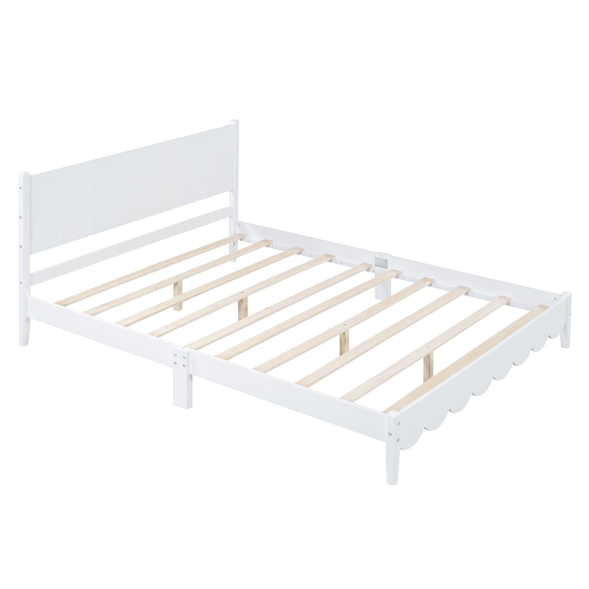 Queen Size Wood Platform Bed Frame, Retro Style Bed with Rectangular Headboard,No Need Box Spring,White - V.I.P Digital Presence
