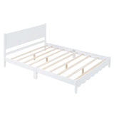 Queen Size Wood Platform Bed Frame, Retro Style Bed with Rectangular Headboard,No Need Box Spring,White - V.I.P Digital Presence