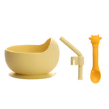 Cuenco de silicona completo para niños con ventosa para aprender a comer, cuenco de entrenamiento, cuchara, tenedor y plato para bebés con adsorción 