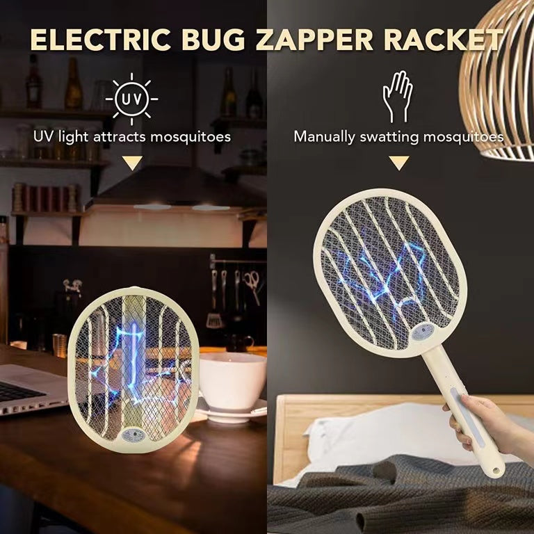 Foldable Electric Fly Swatter - Bug Zapper - Rechargeable Fly Zapper Racket Rotatable Handle Design with 3-Layer Safety Mesh - V.I.P Digital Presence