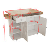44 Inch Kitchen Island Cart with Solid Wood Top, Wine Storage, Spice Rack, Towel Rack, Wine Glass Holder White & Oak - V.I.P Digital Presence