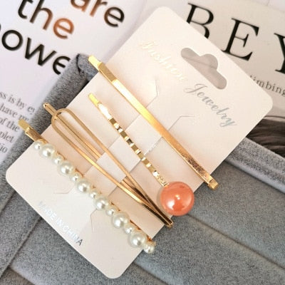 4PCS Korea Fashion Metal Hairpins Imitiation Pearl Colorful Beads Hair Clips for Women Irregular Geometric Hair Accessories - V.I.P Digital Presence