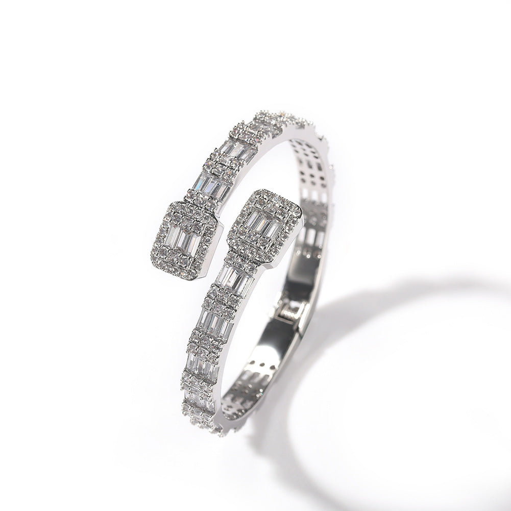 Fashionable Opening Bracelet Ins Style Diamond Set Interwoven Two Color Bracelet Personalized Hip Hop Men's Handpiece - V.I.P Digital Presence
