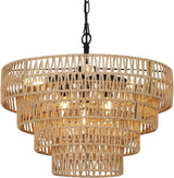 6-Light Dining Room Light Fixture, Wicker Pendant Lighting with 4-Tier Woven Lampshade, Large Farmhouse Chandeliers (20") - V.I.P Digital Presence