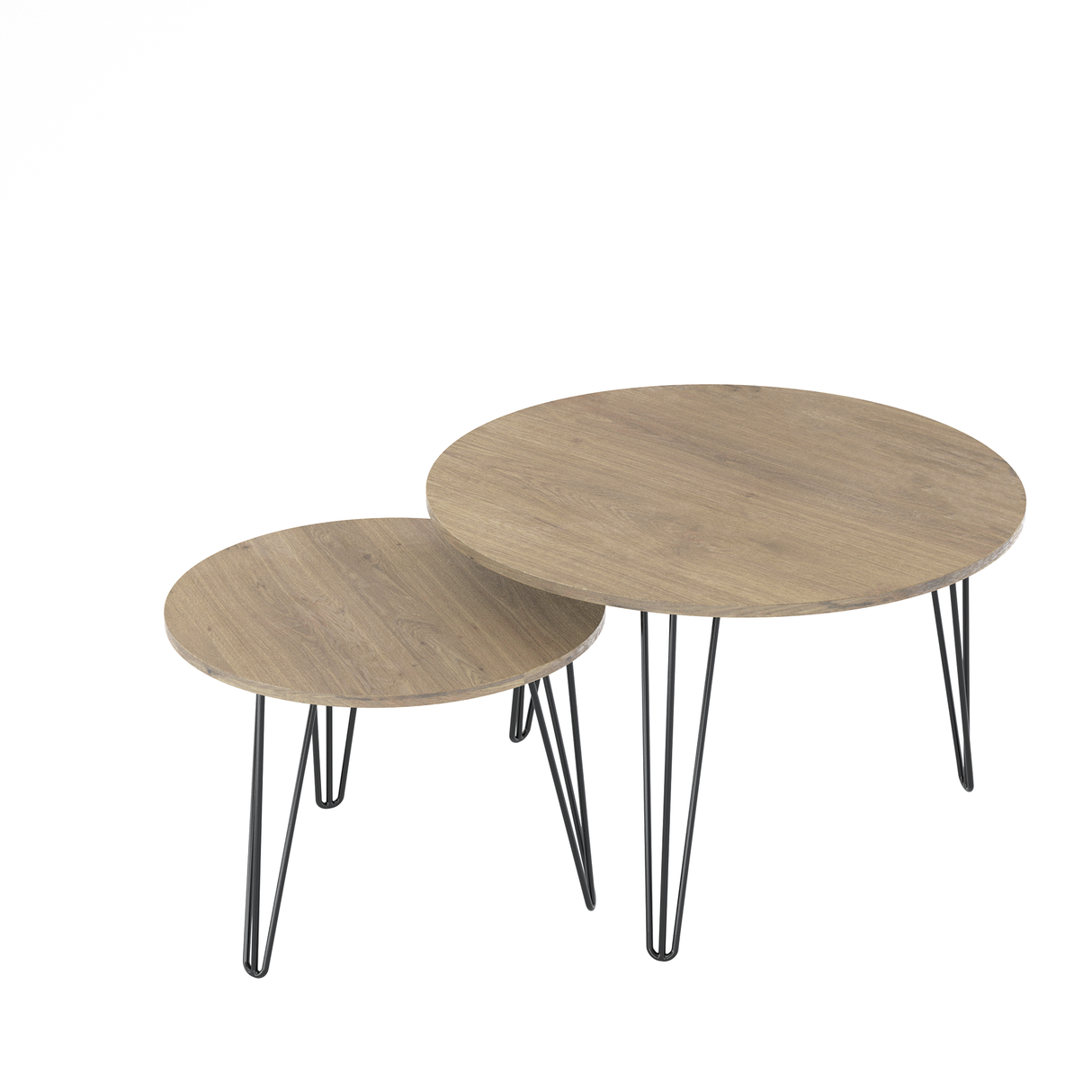 27.56'' Round Nesting Coffee Table Set of 2, Circular Nesting End Table Set  Sturdy Metal Base for Living Room, bedroom, Brown - V.I.P Digital Presence