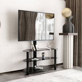 35.4 inch Black Multi-function TV Stand Height Adjustable Bracket Swivel 3-Tier - V.I.P Digital Presence
