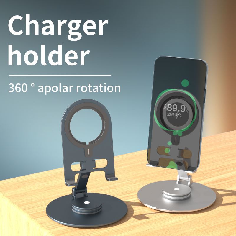 Soporte magnético para teléfono de escritorio, de aleación de aluminio, con carga inalámbrica, portátil, plegable y giratorio, con soporte Magsafe