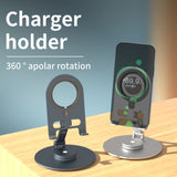 Soporte magnético para teléfono de escritorio, de aleación de aluminio, con carga inalámbrica, portátil, plegable y giratorio, con soporte Magsafe