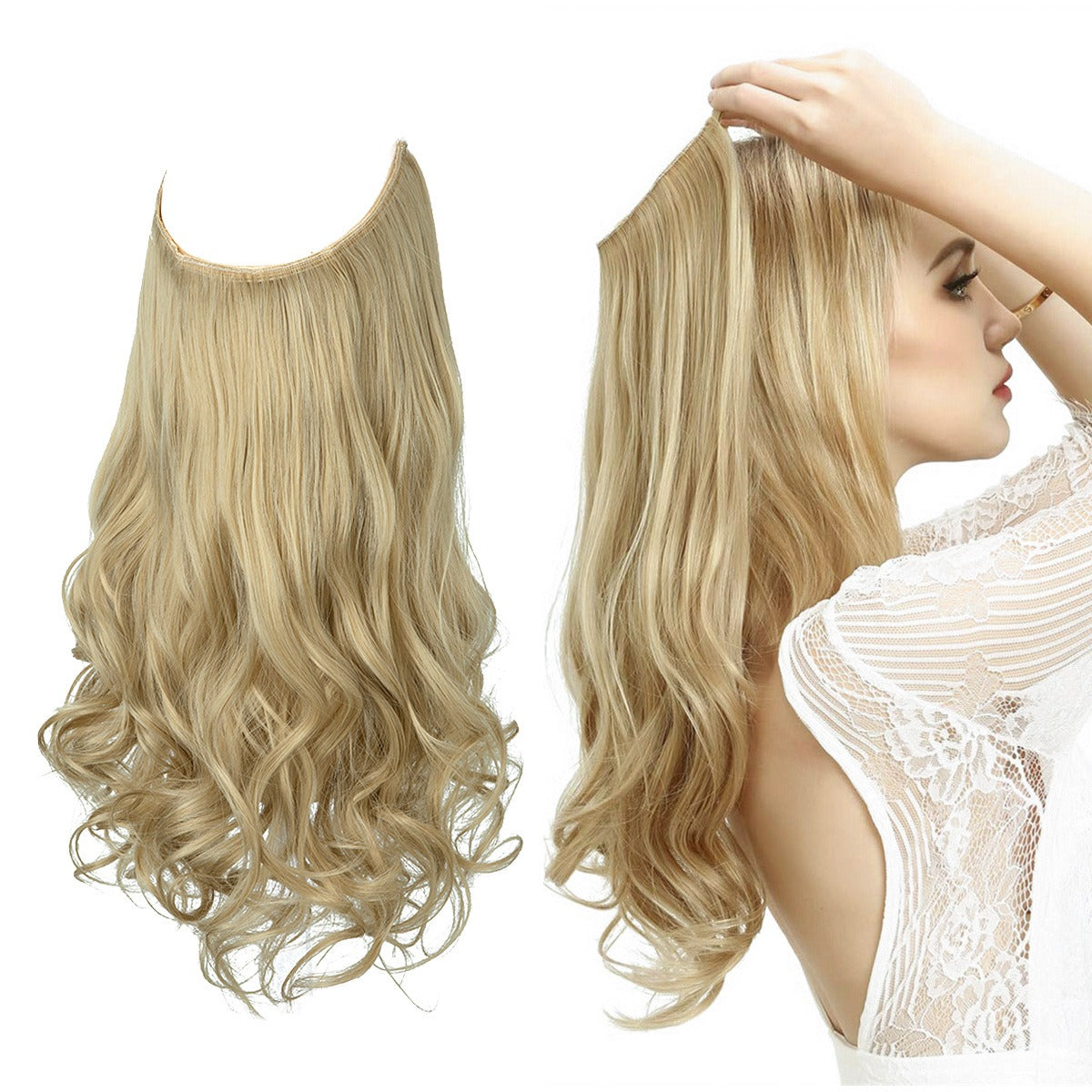 European And American Wig Piece Female Fishline Hair Extension Piece Chemical Fiber Matte High Temperature Silk Long Curly Human Hair - V.I.P Digital Presence