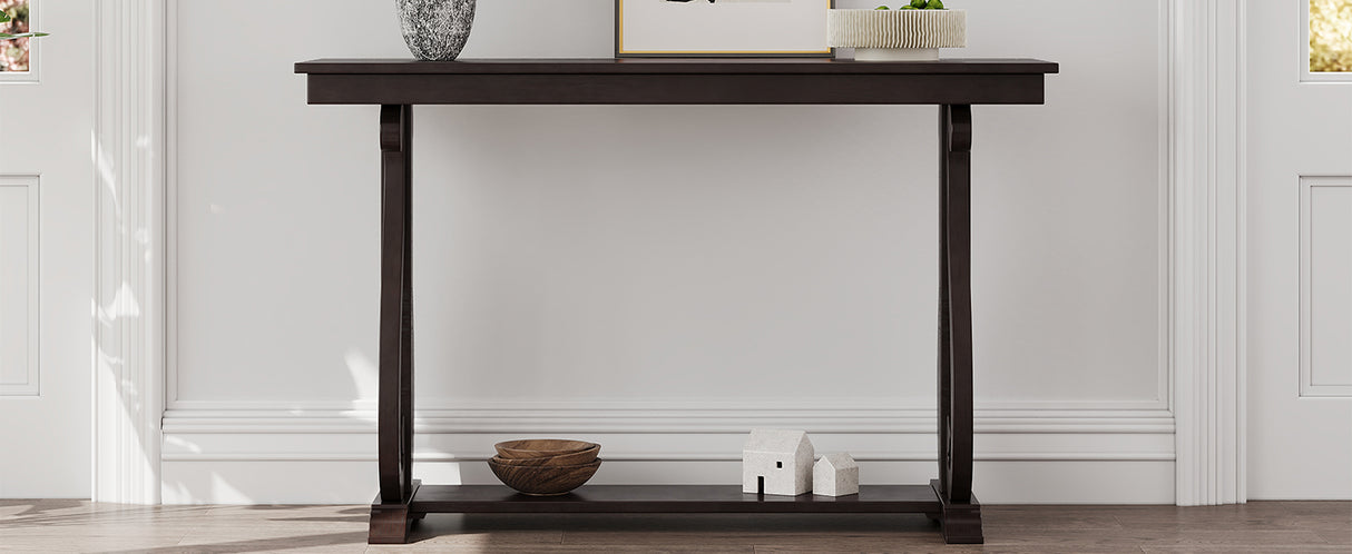 48-Inch Rustic Vintage Console Table --- Farmhouse Style Entryway Table with Open Shelf and Sturdy Construction  (Espresso) - V.I.P Digital Presence