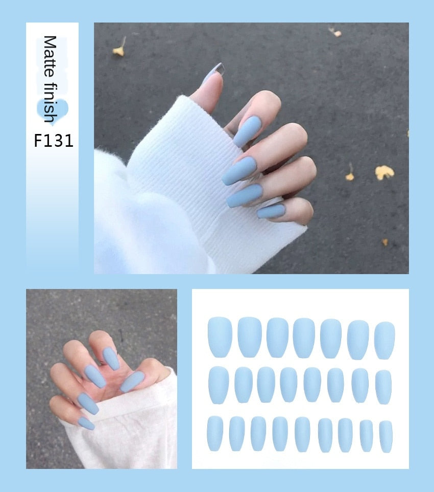Nail Art Fake Nails Stiletto Tips Clear Press on Long False with Glue Coffin Stick Display Full Cover Artificial Designs Matte - V.I.P Digital Presence