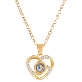 Diamond studded heart-shaped projection necklace in 100 languages. I love you, heart-shaped pendant, couple necklace - V.I.P Digital Presence