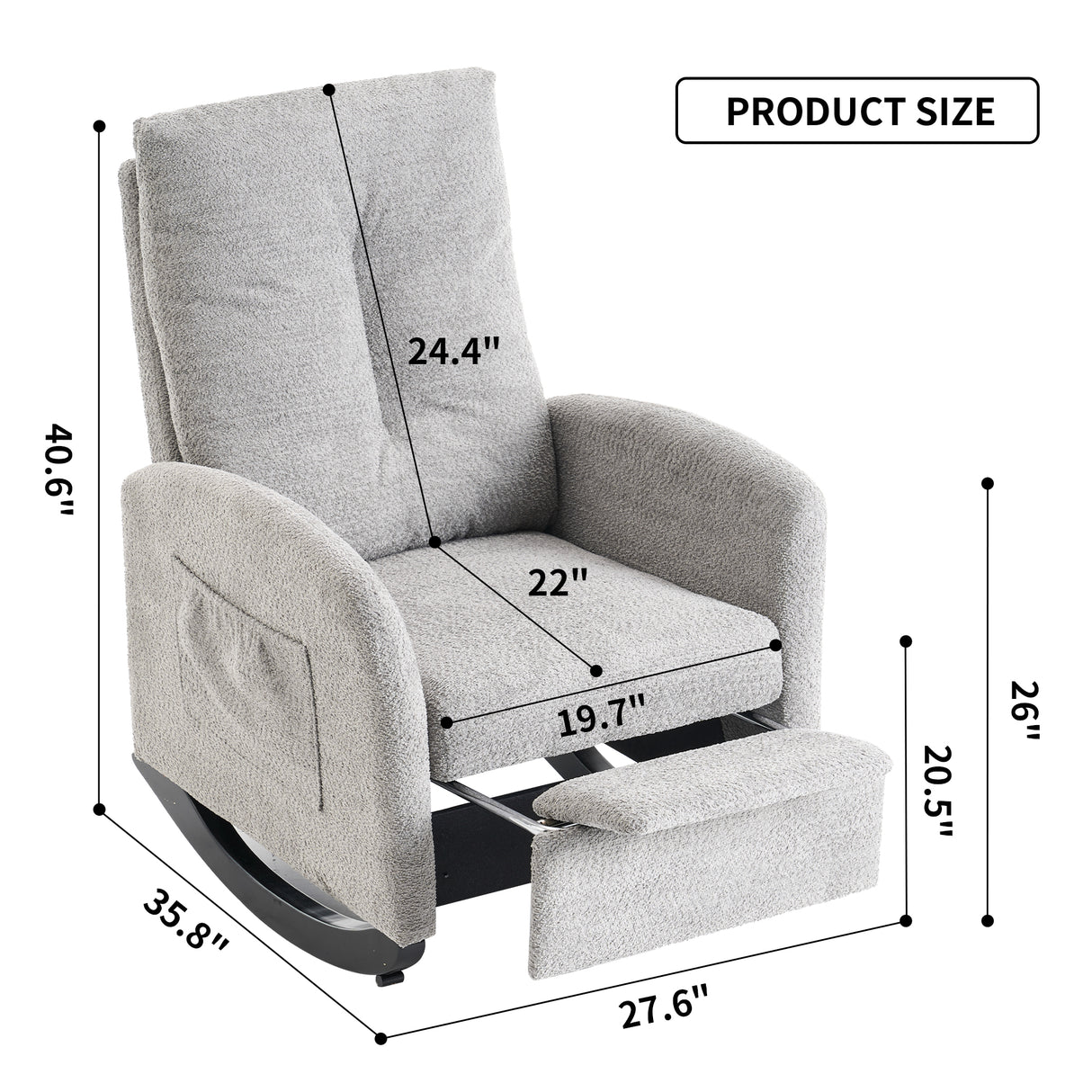 Accent Rocking Chair with Footrest High Back Rubber Wood Rocking Legs Bedroom Living Space - V.I.P Digital Presence