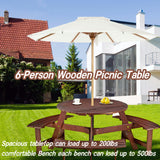 6-person circular picnic table with 3 built-in benches, umbrella holes, outdoor tables and chairs brown bench set - V.I.P Digital Presence