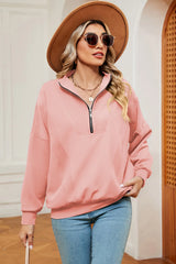 Autumn and winter new solid color zipper long sleeved loose pullover sweatshirt jacket for women - V.I.P Digital Presence