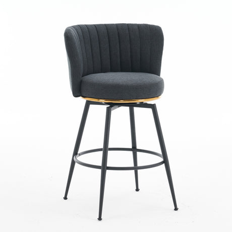 A set of 2 gray rotating bar stools - high backrest, adjustable, with elegant metal backrest decoration - V.I.P Digital Presence