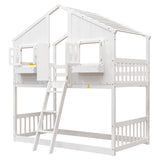Twin over Twin House Bunk Bed with Roof , Window, Window Box, Door , with Safety Guardrails and Ladder,White - V.I.P Digital Presence