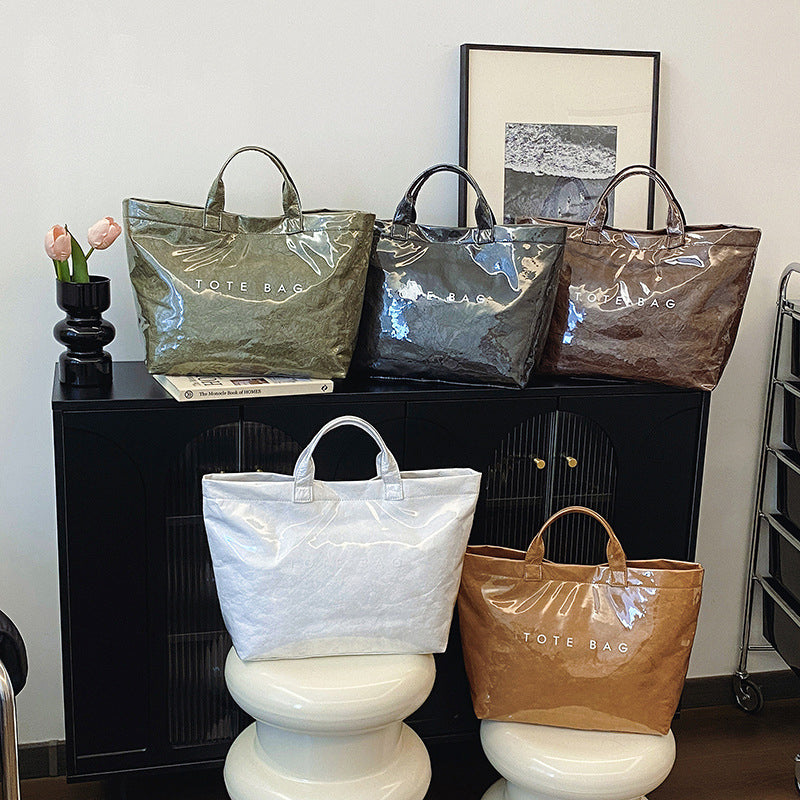 Vintage PVC tote with DuPont lettering. Simple, transparent, large - capacity handbag for commuting women. - V.I.P Digital Presence